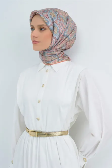 Armine Sura İpek Eşarp 9540-s36 Etnik Mozaik Desenli Çok Renkli