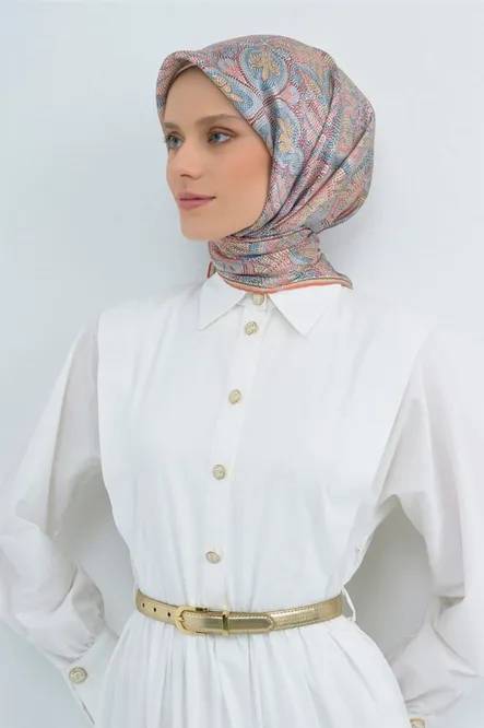 Armine Sura İpek Eşarp 9540-s36 Etnik Mozaik Desenli Çok Renkli