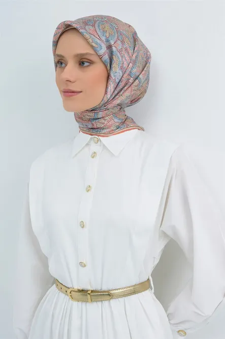 Armine Sura İpek Eşarp 9540-s36 Etnik Mozaik Desenli Çok Renkli