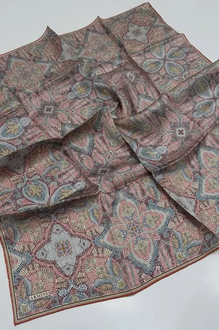 Armine Sura İpek Eşarp 9540-s36 Etnik Mozaik Desenli Çok Renkli
