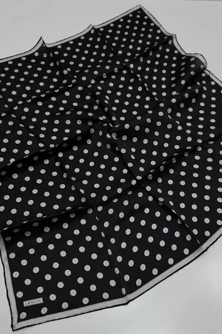 Armine Sura İpek Eşarp Siyah, Gri, Puantiyeli