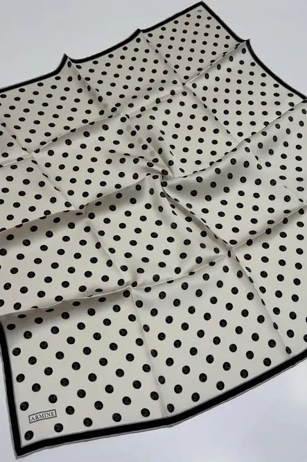 Armine Sura İpek Eşarp Krem, Siyah, Puantiyeli