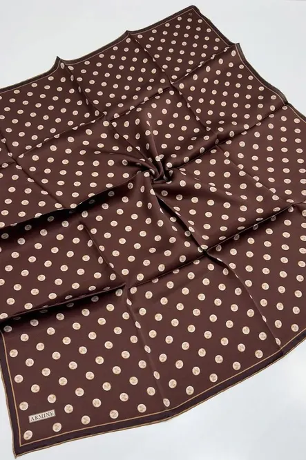 Armine Twill İpek Eşarp Kahverengi, Puantiyeli