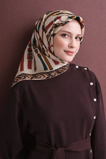 Armine Exclusive Jakarlı Twill İpek Eşarp Krem