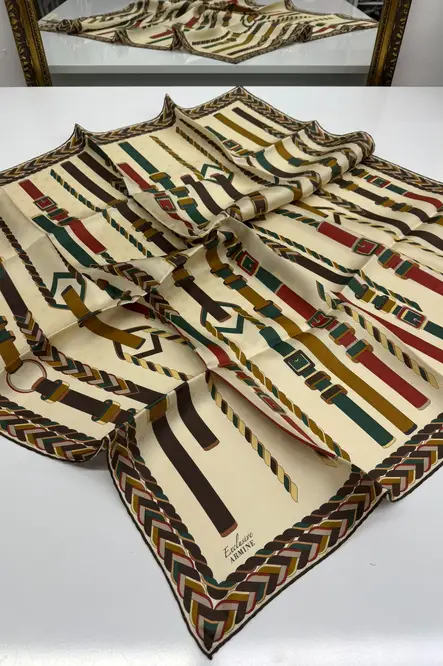 Armine Exclusive Jakarlı Twill İpek Eşarp Krem