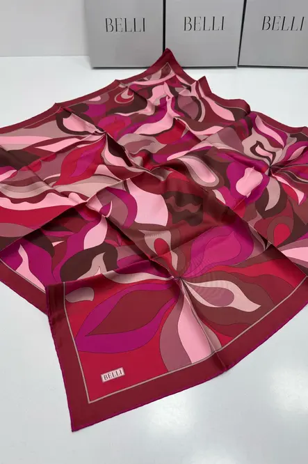 Belli Twill İpek Eşarp Bordo, Kırmızı, Fuşya, Pudra